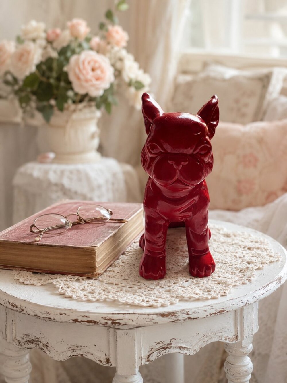 Bouclair Red Pug Dog Figurine Glossy Modern Home Décor 7”